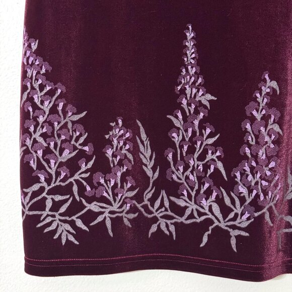 Vtg Y2K Velvet Floral Pencil Skirt Stretch Burgundy Witchy Whimsigoth - Picture 2 of 13